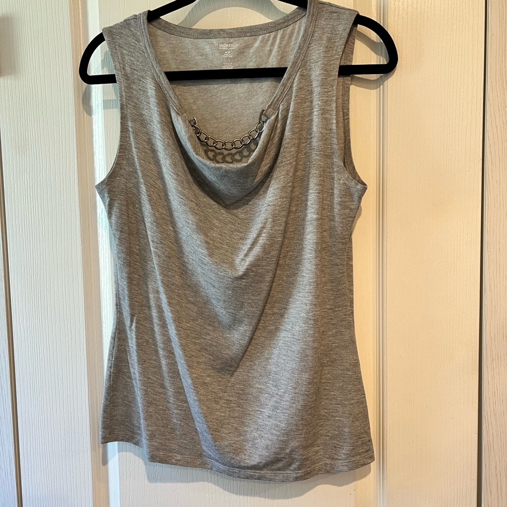 Michael Kors Gray Draped Embellished Tank Top